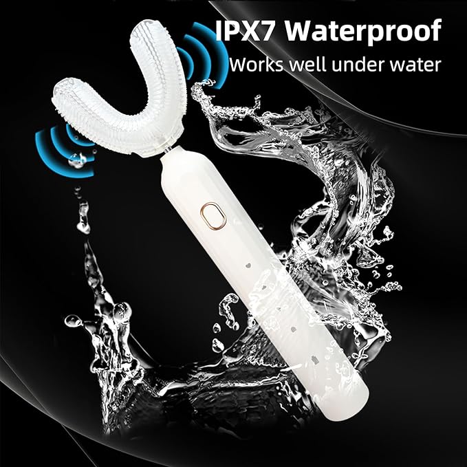 Ultrasonic U-Shaped Toothbrush for Adults, Electric Toothbrush for Teeth Whitening, Automatic 360-degree with Waterproof IPX7, 4 Modes for Cleaning(White)