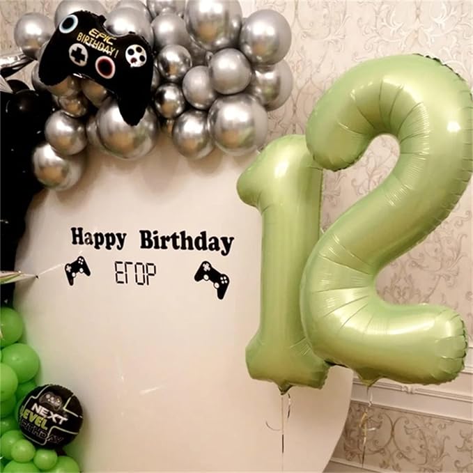 Large 10 Balloons Number Sage Green, 40 Inch Olive Green Helium Foil Number 1 & 0 Balloons Self Inflating for Girls Women 10th Birthday Party Balloons Anniversary Jungle Safari Decorations Supplies