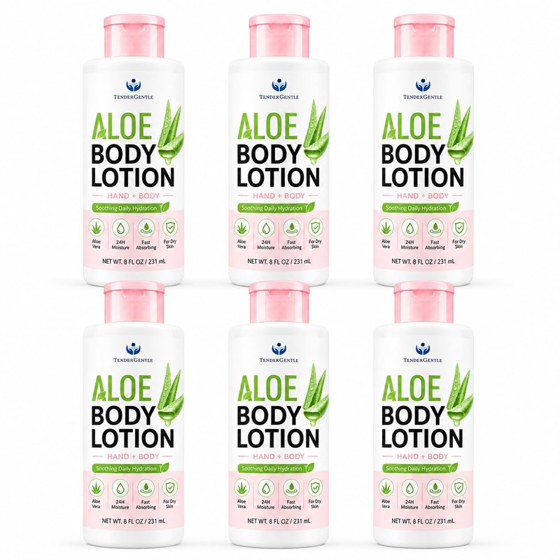 TenderGentle Aloe Lotion for Hands and Body - 6 Bottles with 8 oz of Aloe Vera Lotion for Dry Skin - Good for Sensitive Skin and Extra and Severely Dry Skin - Aloe Vera Moisturizer