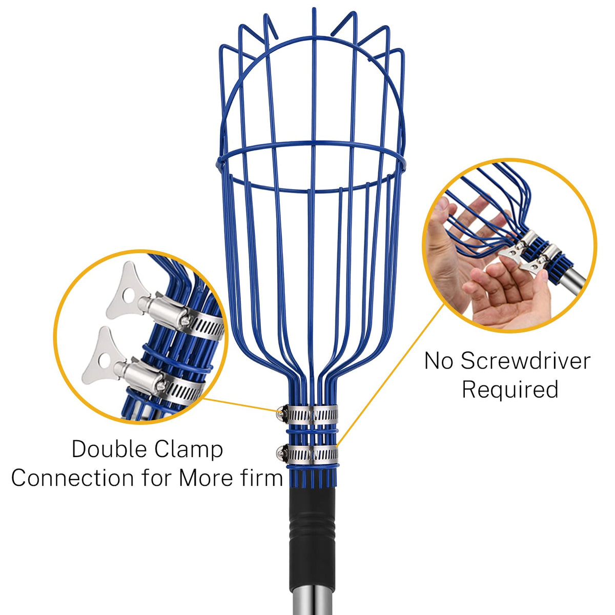 Oak Leaf Fruit Picker, 13 FT Picker Pole with Basket, Length Adjustable Apple Orange Picker Tool Tree Fruit Catcher with Lightweight Stainless Steel Connecting Pole, Foam Pad, 2 Metal Clamp(Upgraded)