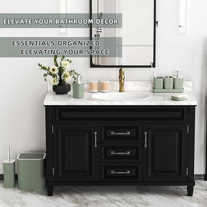 Bathroom Accessories Set - Gorgeous Sage Green Bathroom Set, 10PC Bathroom Accessory Set, Toilet Brush, Trash Can, Qtip Holder Dispenser & Soap Dispenser