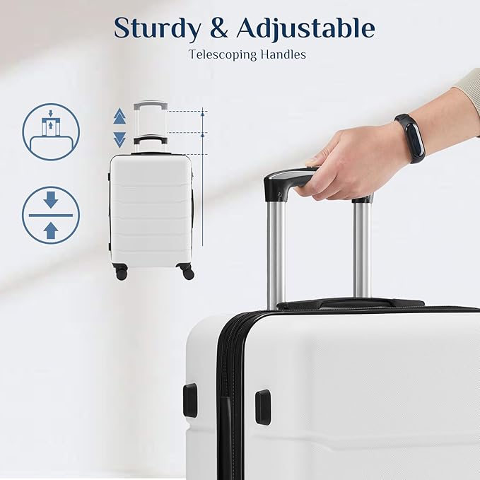 NEWBULIG Suitcases Spinner Wheels Lightweight Expandable Travel Hard Shell Luggage with TSA Lock, White, 3-PCS Set (20/24/28 Inch)