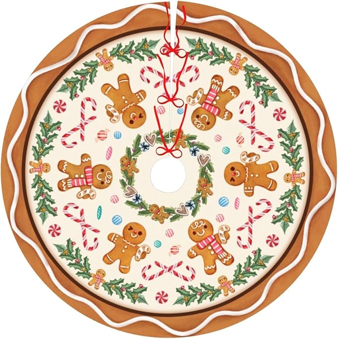 Gingerbread Man Christmas Tree Skirt Xmas Tree Mat Halloween Thanksgiving Christmas Tree Ornaments Decorations Holiday Party Indoor Outdoor 30"