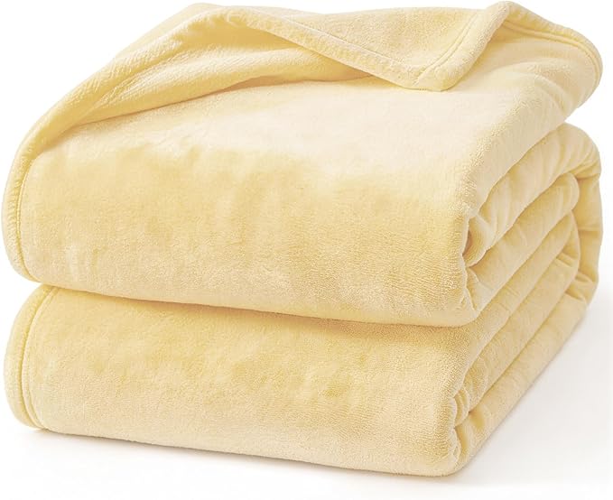 Hansleep Fleece Cream Yellow Throw XL Blanket, Super Soft Flannel Fuzzy Plush Cozy Blanket for All Seasons, Cream Yellow, Throw XL 50x70 Inches