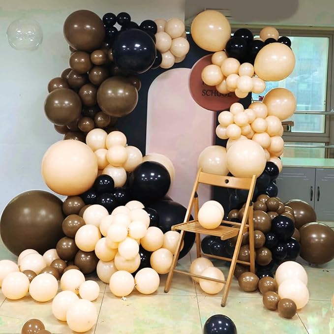 Brown Black Nude Balloon Garland Arch Kit, 160Pcs Latex Balloons Different Size 18 12 10 5 inch for Birthday Bridal Baby Shower Gender Reveal Wedding Retirement Party Decorations