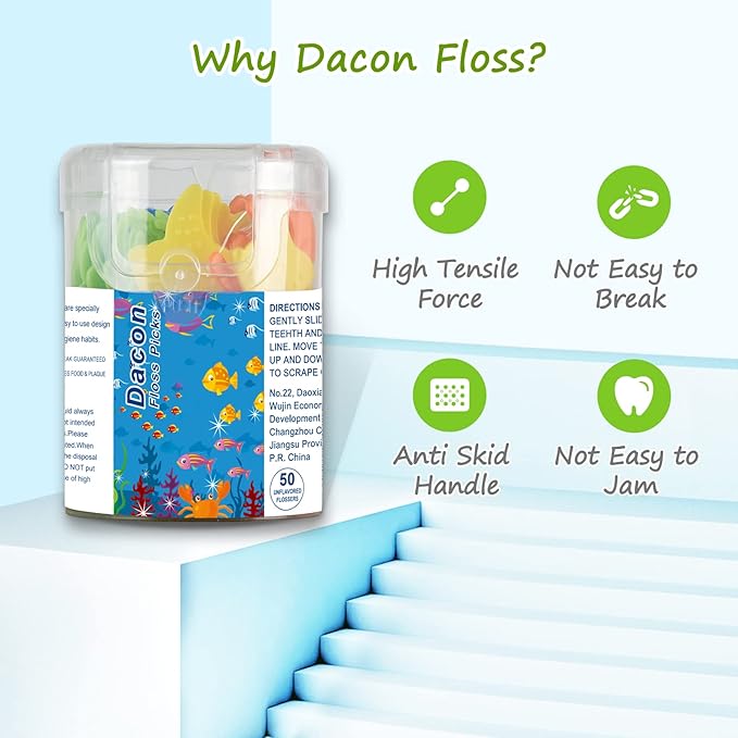 Kids Flossers, Kids Dental Floss Picks Without Fluoride, Unflavored, 4 Colors Ocean Animals Shaped Makes Flossing Fun, 50 Count (Pack of 4)