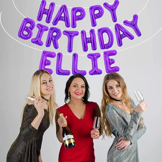 TONIFUL 65 Pcs Personalized Name Letter A-Z Balloons 16 Inch Purple Happy Birthday Balloon and 2 Sets A-Z Foil Letter Balloons Create Your Own Name Banner for Birthday Celebration Party Decorations