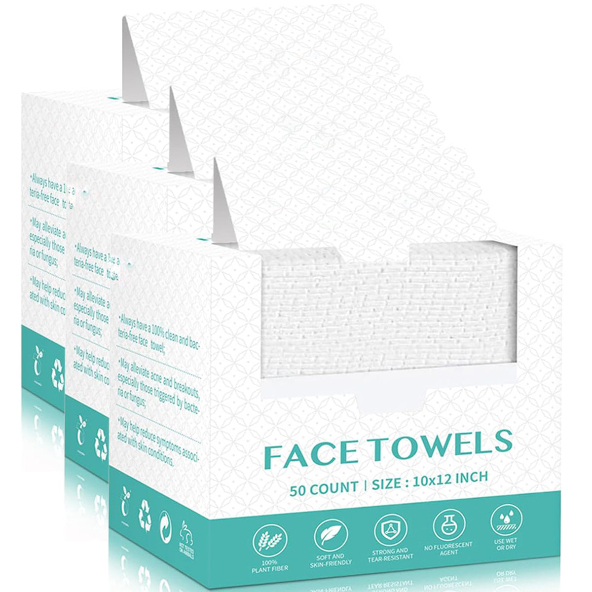 Disposable Face Towels, Facial Cleansing Cloths, Extra Soft Makeup Removing Cleansing 10"×12" Face Towelettes, Skin Care and Makeup Removal, 102% Pure Plant Fiber