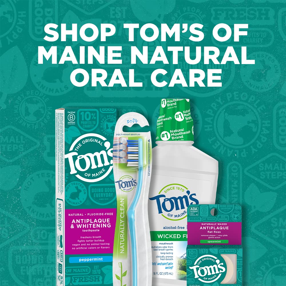 Tom's of Maine Naturally Waxed Antiplaque Flat Dental Floss, Spearmint, 32 Yards 6-Pack (Packaging May Vary)