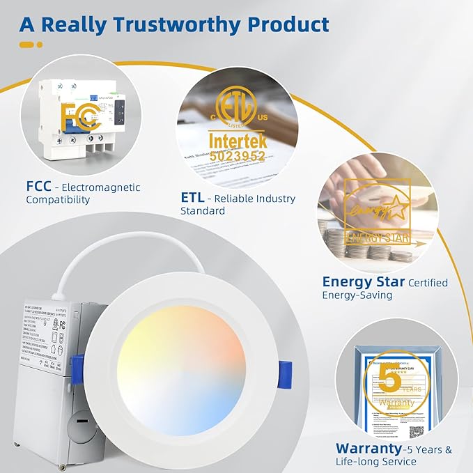 8 Pack 4 inch Recessed Lighting, Ultra-Thin LED Canless Recessed Lighting, Retrofit Dimmable Recessed Lights, 2700K/3000K/3500K/4000K/5000K Selectable,1200LM 12W - ETL & Energy Star Certified