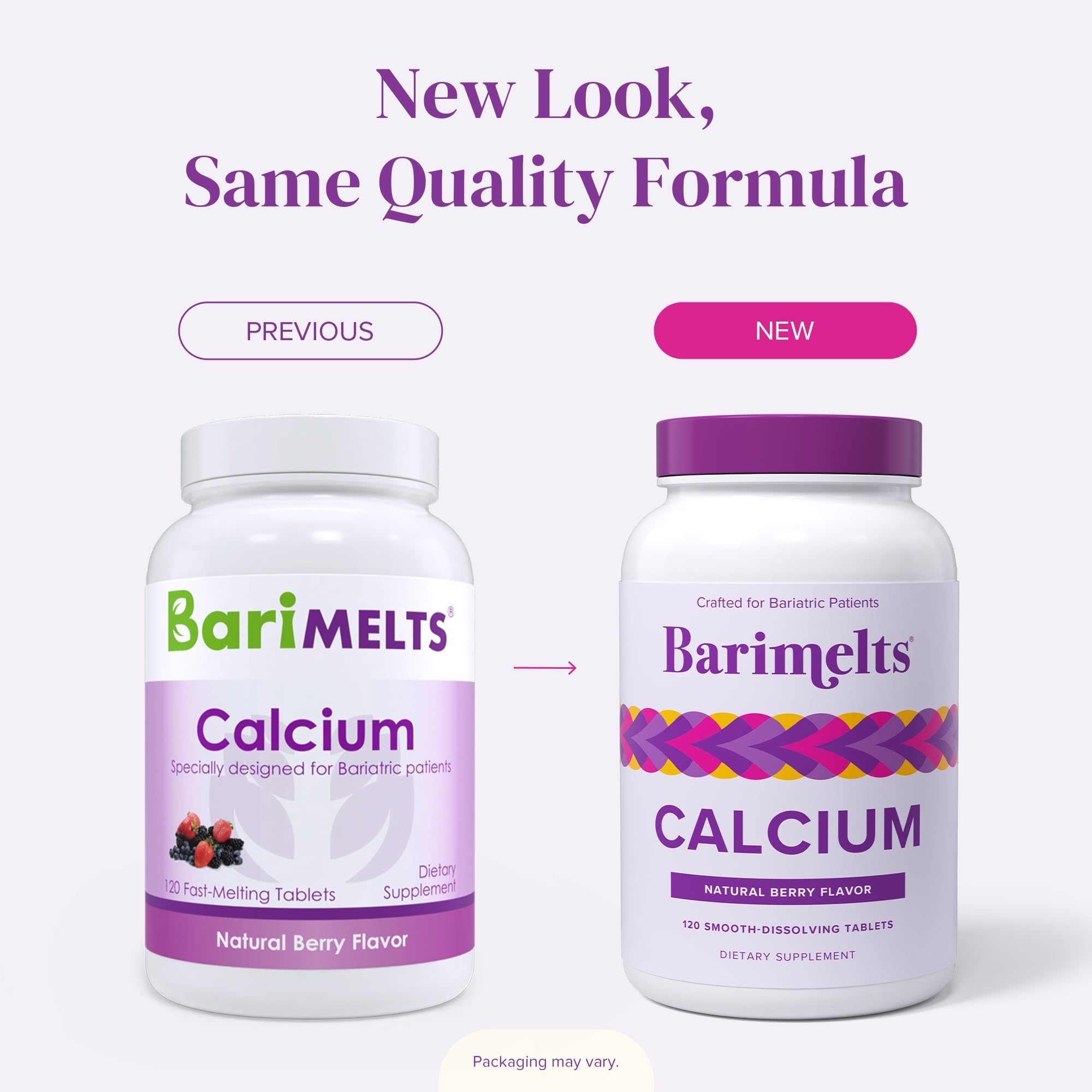 BariMelts Calcium Citrate with Vitamin D3 & Magnesium, 240 Smooth-Dissolving Tablets (2-Month Supply), Bariatric Calcium Supplements for Women, Natural Berry Flavor