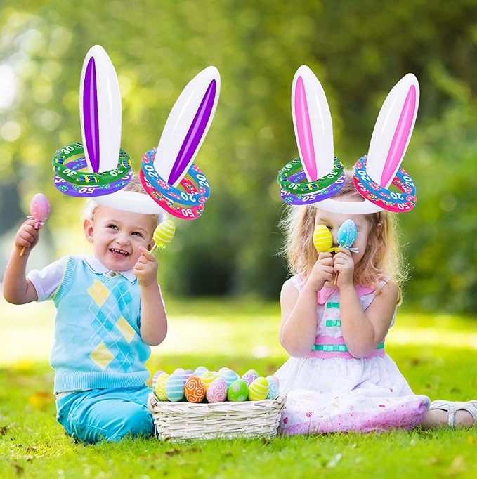 Easter Bunny Ear Ring Toss Game 2Pack, Easter Egg Fillers & Basket Stuffer Essentials for Teens Kids, Easter Gifts for Kids, Indoor Outdoor Games for Adults Family, Party Favors Supplies