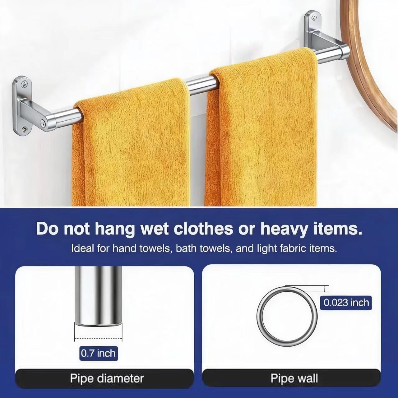 Powools Brushed Nickel Towel Rack for Bathroom - 24" Rustproof Towel Holder, Sturdy Towel Bar Wall Mounted, Space-Saving Towel Hanger, Bathroom Accessories, Home Decor, Apparment Essentials