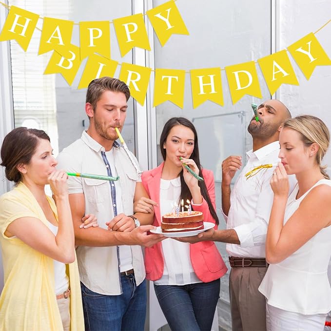 Yellow Birthday Banner Sign Happy Birthday Bunting Banner Garland for Kids Girl Woman Tea Party Decorations