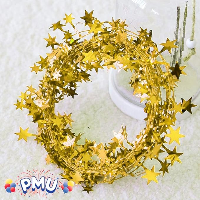 PMU 25 Ft Star Wire Shiny Garland Gold - Halloween, Christmas Party, Wedding, Birthday, Festive Home Decoration Ornament Gold