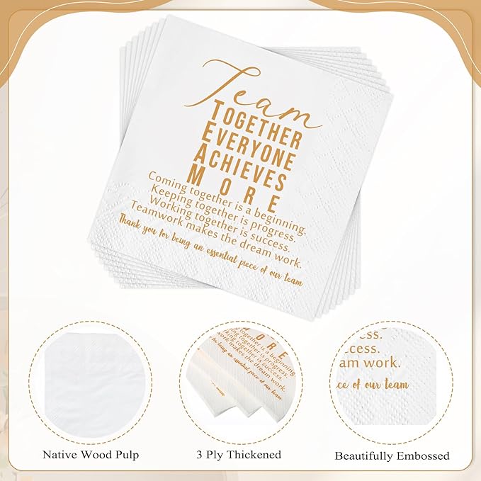 Kosiz 200 Pack Team Appreciation Napkins Gift Inspirational Employee Office Paper Napkins 3 Ply Disposable Papers for Coworkers Volunteer Thank You Party Dinner Decor, 4.5 x 4.5 Inch