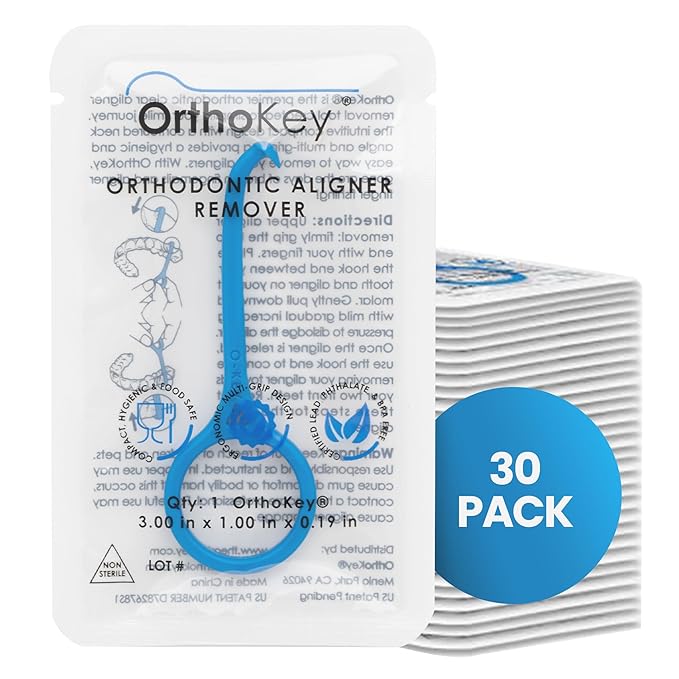 OrthoKey Clear Aligner Removal Tool - Unleash Precision: Grabber Remover for Braces & Retainers | Elevate Dental Care with Ortho Tools for Orthodontic Care | Small Blue, 30-Pack.