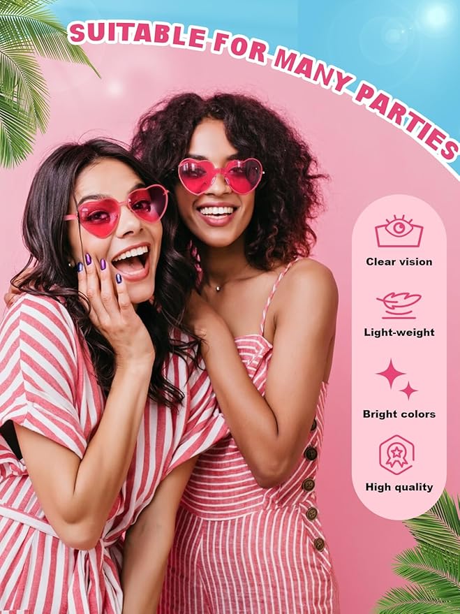 Heart Shaped Sunglasses for Women Colorful Glasses Fun Trendy Transparent Heart Sunglasses Party Favor