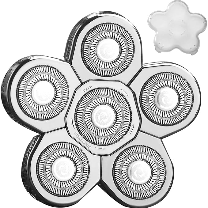 FOXSONIC Silvery Men's Electric Shaver Replacement Heads Electric Razor Blade Replacement Head 6 Blades Head Shaver replacement Bald Shaver Head Blade