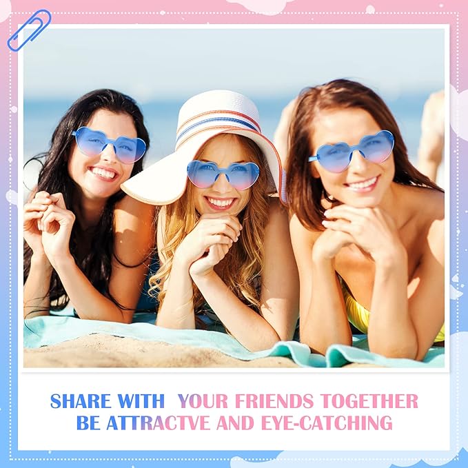 Frienda 8 Pairs Heart Shaped Sunglasses for Women Rimless Heart Glasses Candy Color Sunglasses for Party Favor