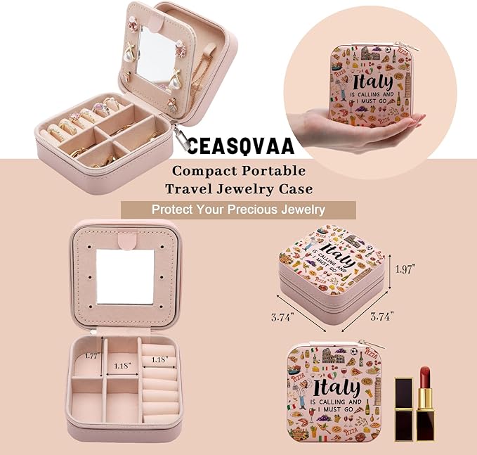 Italy Travel Jewelry Box for Women, Italy Lover Themed Gifts for Traveller Women Friends, Italian Trip Essentials Small Travel Jewelry Case Organizer