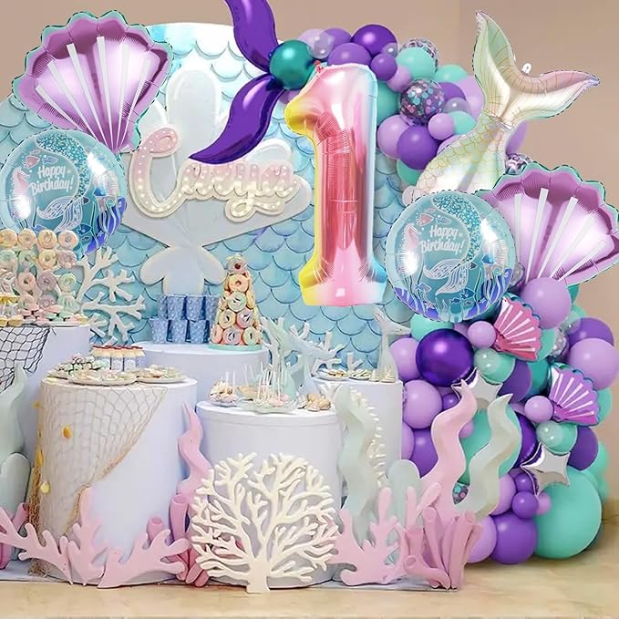 Mermaid Birthday Decorations Mermaid Balloons - Number 1 Balloons for Girls Under The Sea Mermaid Theme Baby Shower Birthday Favors