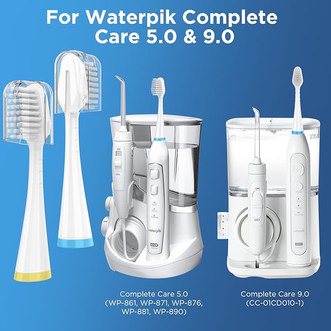 Oralphi Sensitive Gum Care Replacement Brush Heads for Waterpik Complete Care 5.0/9.0 (CC-01/WP-861), STRB-3WW, Ultra Soft Bristles with Cover, Sonic Electric Tooth Brush Refill Heads (4-Pack, White)