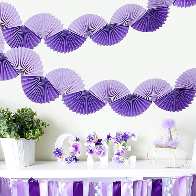 Paper Fan Garland - Paper Fan Garland Party Decorations - Perfect for Birthday Parties, Holiday Decorations, Family Gatherings, Weddings and More (Purple)