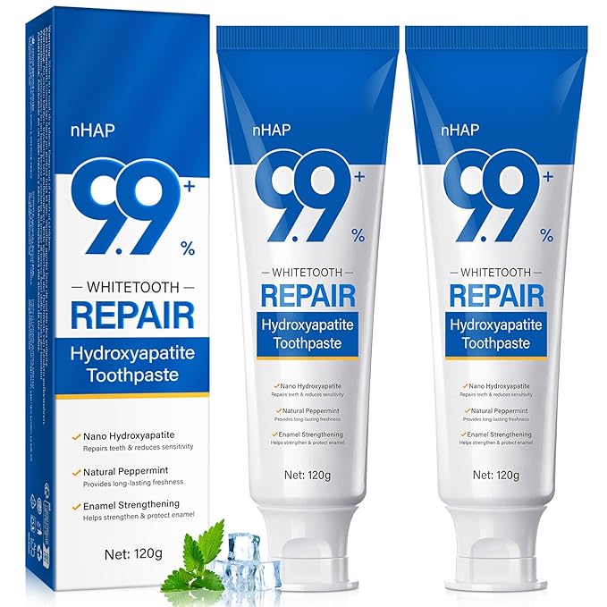 9.9% Hydroxyapatite Toothpaste 2 Pack, Nano Hydroxyapatite Toothpaste Protects Enamel and Strengthens Teeth, Cleans and Cares for Oral Health, Promotes Freshens Breath