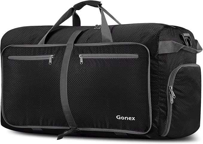 Gonex 40L 60L 80L 100L 150L Large Foldable Travel Duffle Bag with Shoes Compartment, Packable Lightweight Water Repellent Duffel Bag for Camping Gym Weekender Bag