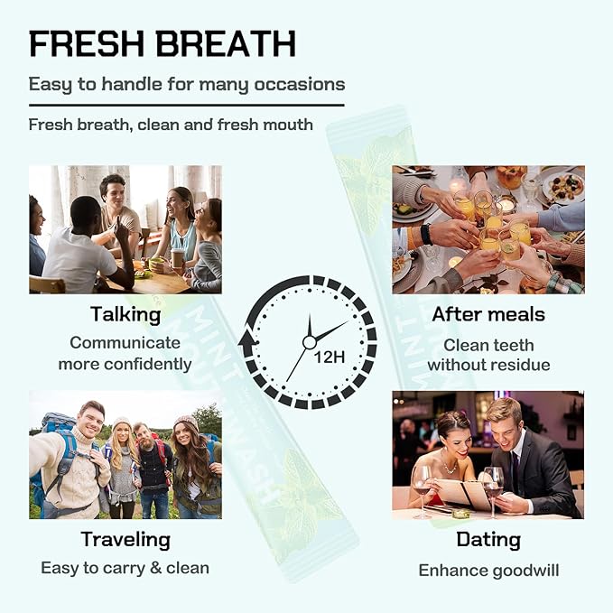 Travel Mouthwash,Mini Travel Size Mouthwash for Fresh Breath,Refreshing Mint Flavor Travel Mouth Wash for Individual Packet Design