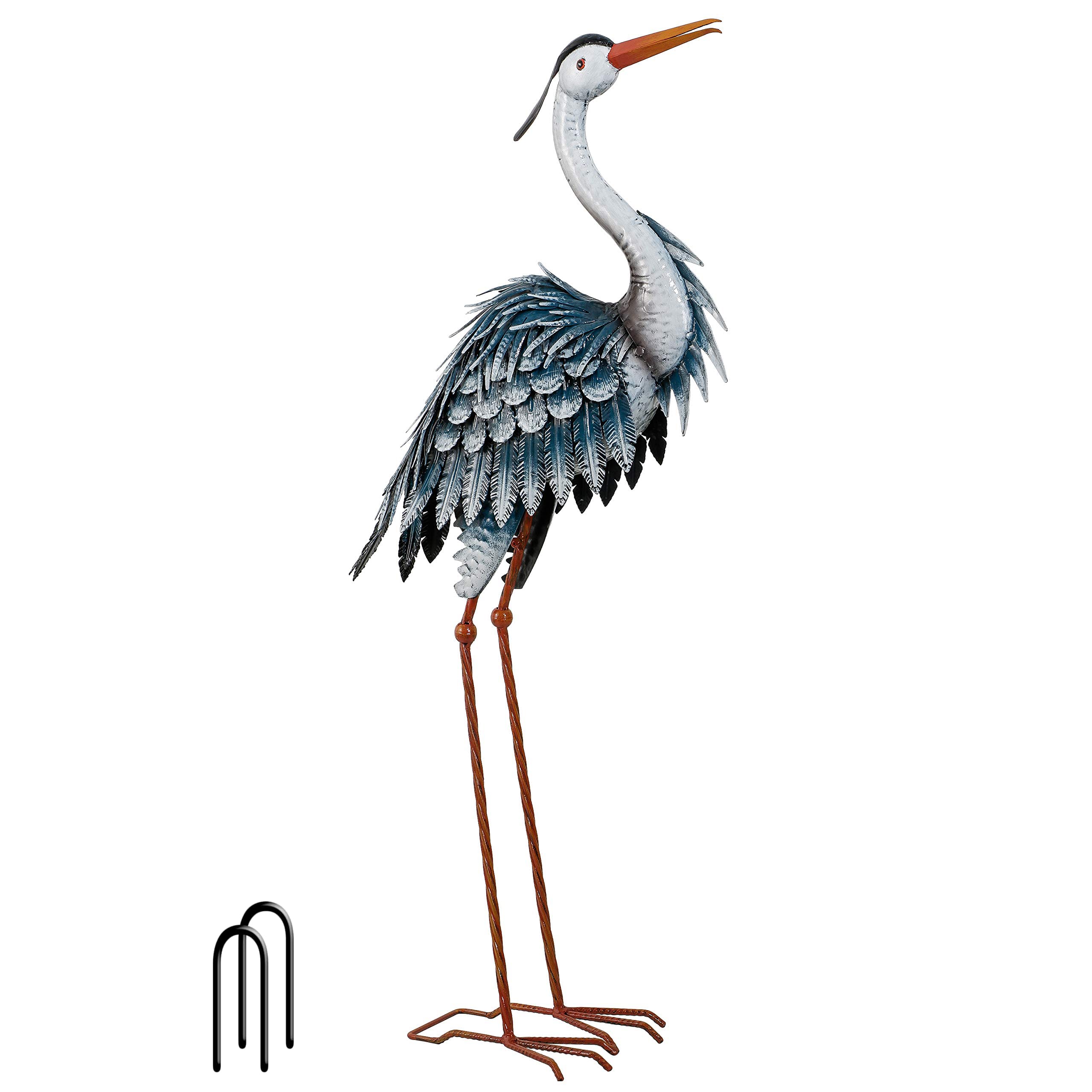 TERESA'S COLLECTIONS Garden Decor Blue Heron Sculptures & Statues Decor, 33.8 Inch Coastal Metal Cranes Decoy for Outdoor Outside Yard Art Patio Pond Pool Lawn Decorations,Housewarming Gift