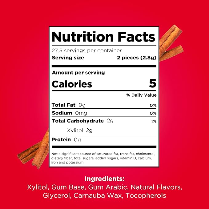 PUR Gum | Aspartame Free Chewing Gum | 100% Xylitol | Natural Cinnamon Flavored Gum, 55 Pieces (Pack of 1)