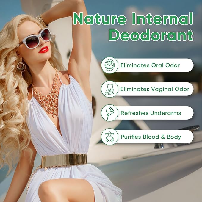 Body Deodorizing Supplement, Internal Deodorizer - Breath Freshening, Chlorophyll Capsules with Parsley & Organic Peppermint, for Skin, Bad Breath, and Gut Health, 60 Count