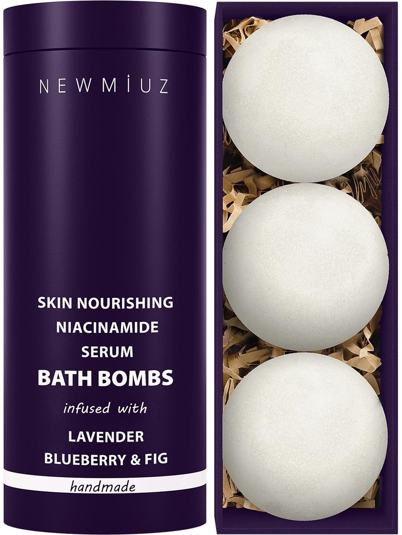 Lavender Bath Bombs Skin Nourishing Moisturize Niacinamide Serum Lavender Blueberry Fig Luxury Fizzing Spa Bubble Bath Gift Set for Sensitive Skin Stress Relief Relaxation Gift Birthday Christmas