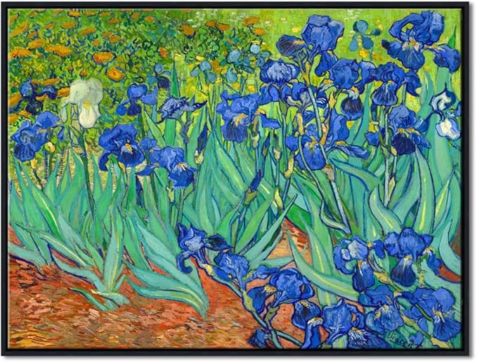 Wieco Art Framed Wall Art Irises by Van Gogh Famous Flowers Oil Paintings Reproduction Large Canvas Prints Modern Canvas Prints Artwork Pictures on Canvas for Wall Decor Black Frame