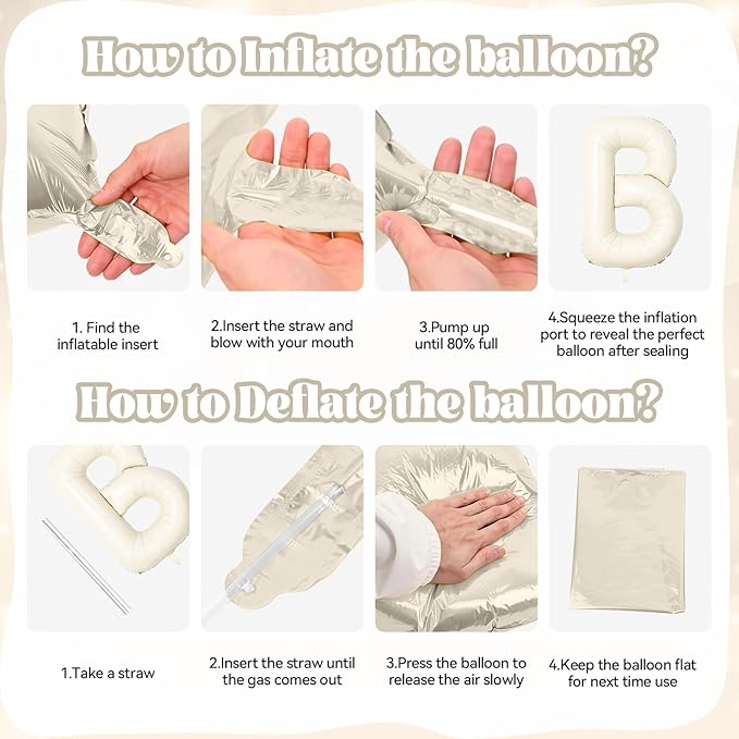Biapian 40 Inch OH BABY Letter Balloons, Big Beige Foil Balloons, 6 Pcs Giant Alphabet Large Balloon Neutral Balloon Banner Sign for Baby Shower Birthday Gender Reveal Party Decoration