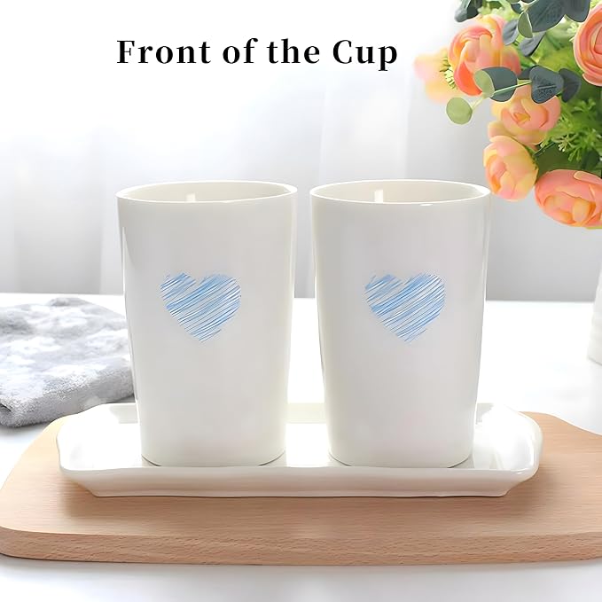 Kelake White Ceramic Tumbler Cup for Bathroom Toothpaste Toothbrush Holders Water Milk Drinks Cup 350 ml Bathroom Blue Heart Couples Cup for Christmas Birthday