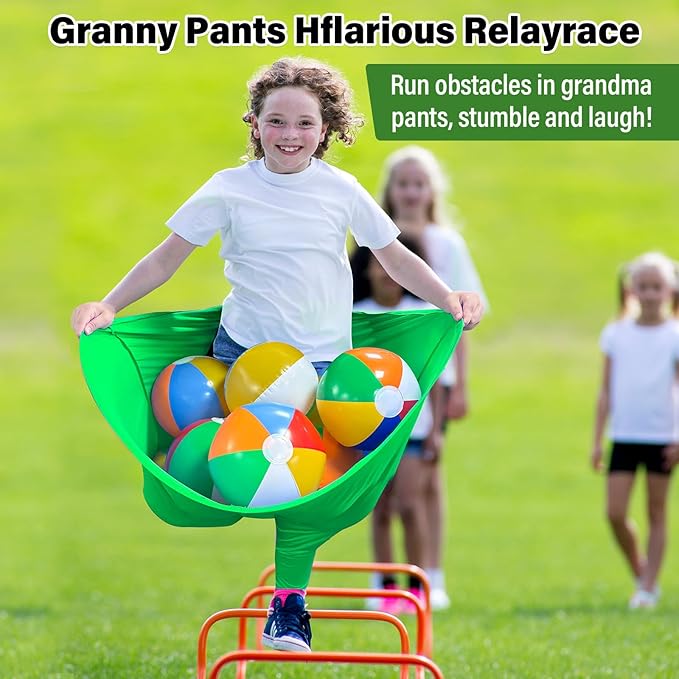 Granny Pants Yard Game for Kids (31.5 in *24 in), 2Pcs Granny Pants Outdoor Games with 10 Bouncy Balls, 2 Pumps & Flags, Granny Pants Game for Easter Carnival Party Gatherings(Small)