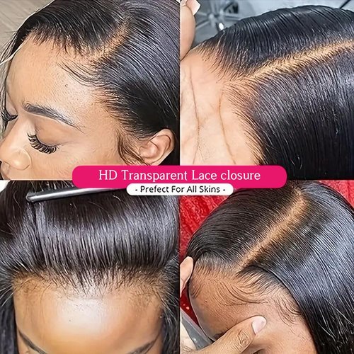 Straight Bundles with Closure Human Hair 14 16 18+12 Inch 100% Brazilian Unprocessed Virgin Body Wave 3 Bundles Human Hair with 4x4 Free Part Lace Closure Natural Black