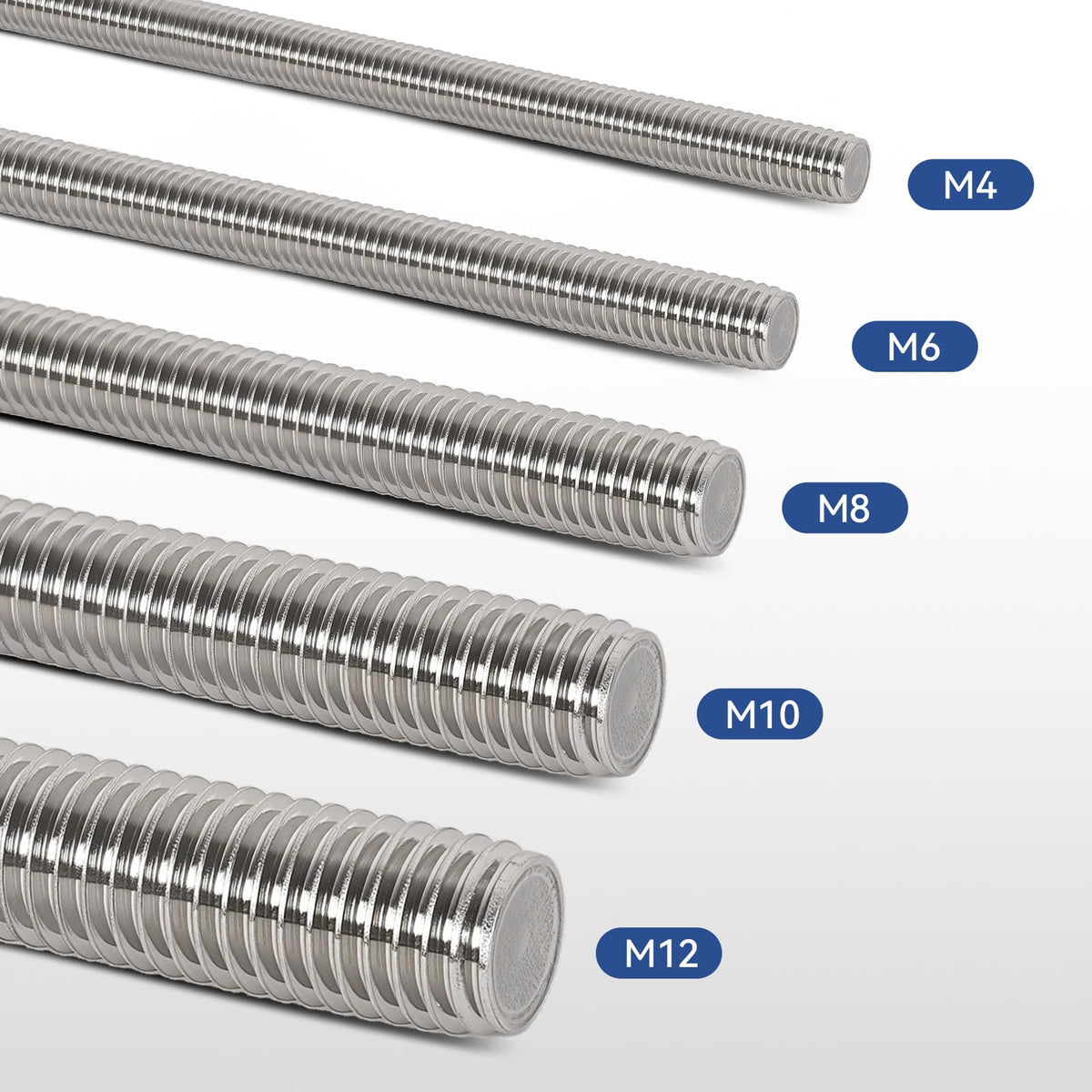 Arwnnklo 4 Pcs 304 Stainless Steel M6 Fully Threaded Rod,14"(360mm) Long Threaded Rod,Right Hand Threads，with Nuts (4, M6x360mm)