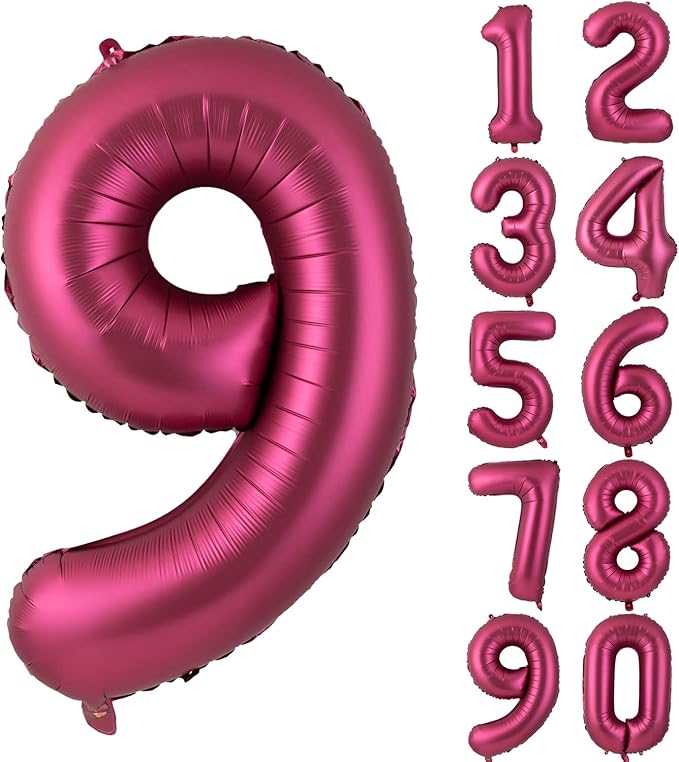 Number 9 Balloons 40 Inch Wine Red Burgundy Foil Helium Large Balloons for Birthday Party Anniversary Decorations（Digital 9）