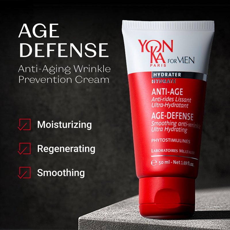 Yon-Ka Mens Age Defense Moisturizer | Anti-Aging Daily Face Lotion for Dry and Mature Skin | Prevent Wrinkles with Nutrient Rich Creme | 1.69 fl oz