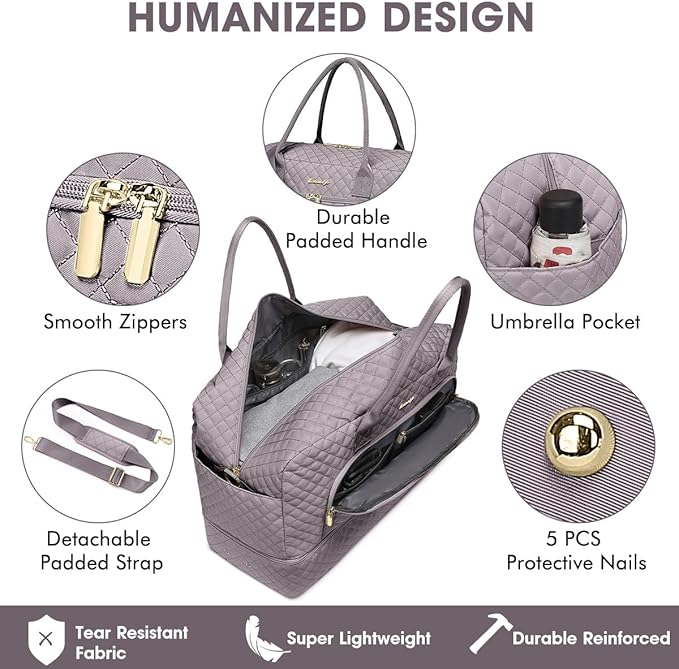 Travel Duffle Bag Weekender for Women - Carry-On Overnight Bag Personal Item Bag with Shoe Compartment & Wet Pocket Large Weekend Tote Bags with Toiletry Bag Hospital Bags for Labor and Delivery