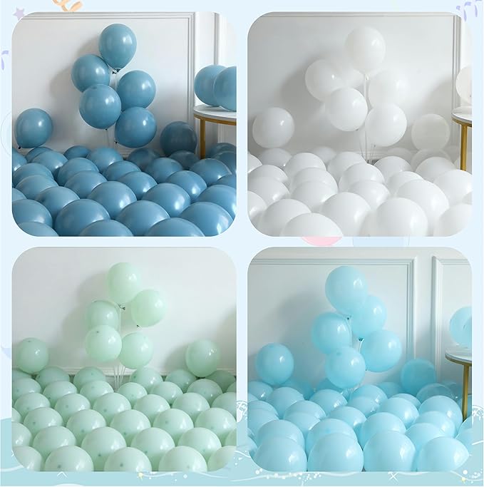Under the Sea Party Decorations, 154pcs Slate Blue Mist Green Balloon Garland Arch Kit, Bubble Balloons with Dolphin Shark Hippocampus Foil Balloon for Ocean Birthday Party Supplies Shark Party Decor