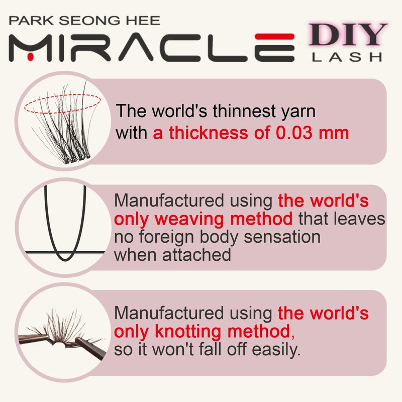 PARK SEONG HEE MIRACLE LASH DIY False Eyelashes, Lash Clusters, Lengthening Wisps 9mm-16mm Contact Lens Friendly, Easy to Apply, Reusable Strip Lashes (E5-280, 12mm) Thickness 0.03mm Lash Clusters