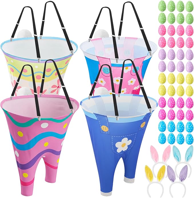 4 Sets Easter Granny Pants Outdoor Games, Giant Granny Cute Pants with Egg Balls & Bunny Ear Headbands, Funny Spring Yard Tossing Game for Adults Family Party Gathering (Various Style)