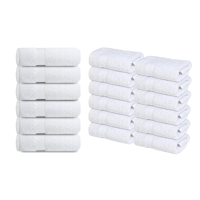 Infinitee Xclusives Premium White Hand Towels 6 Pack, 16x28 Inches, Hotel and Spa Quality + Washcloths Set – Pack of 12, 13x13 Inches 100% Cotton Wash Cloths for Your Body and Face Towels