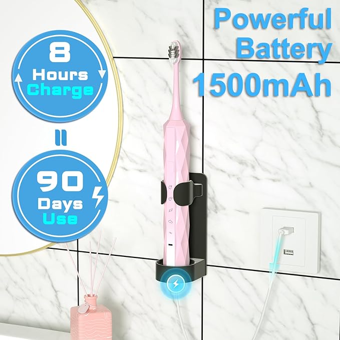 Diamond Style - Sonic Electric Toothbrush for Adults & Kids, Rechargeable Toothbrushs with 10 Brush Heads & Travel Case, Teeth Whitening, Power Electric Toothbrush with Holder