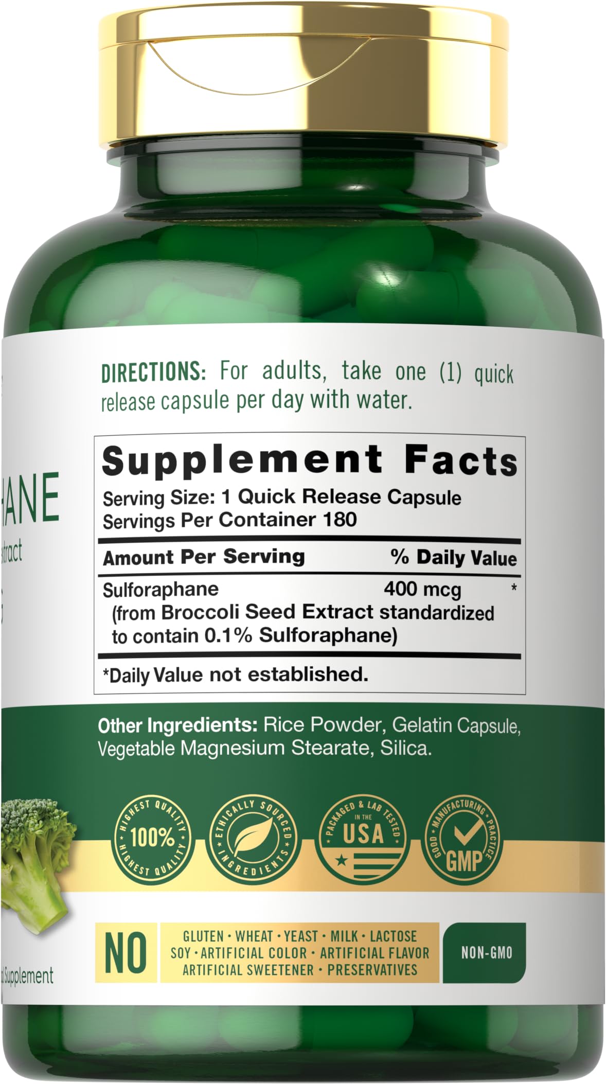 Carlyle Sulforaphane Supplement | 400 mcg | 180 Capsules | from Broccoli Seed Extract | Non-GMO and Gluten Free Formula